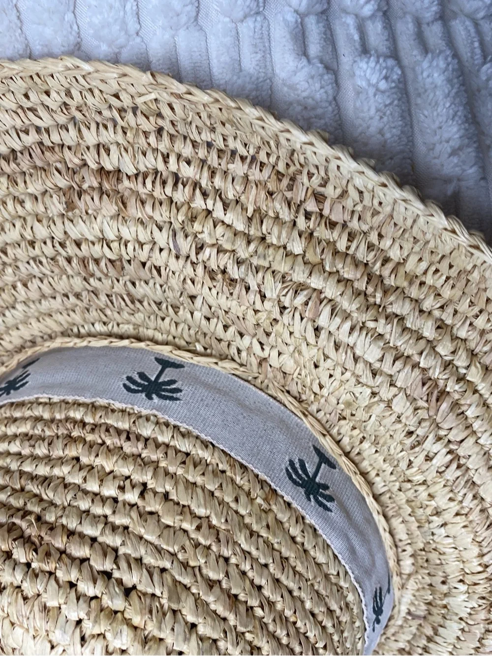Vintage Panama Jack Straw Hat Wide Brim Palm Tree Ribbon Sun Boater Beach OSFA
